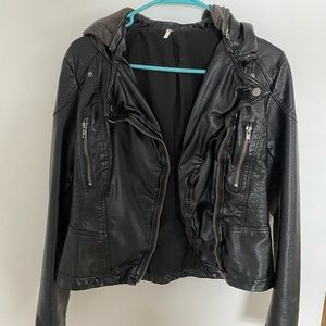 FREE PEOPLE faux leather bomber with hood